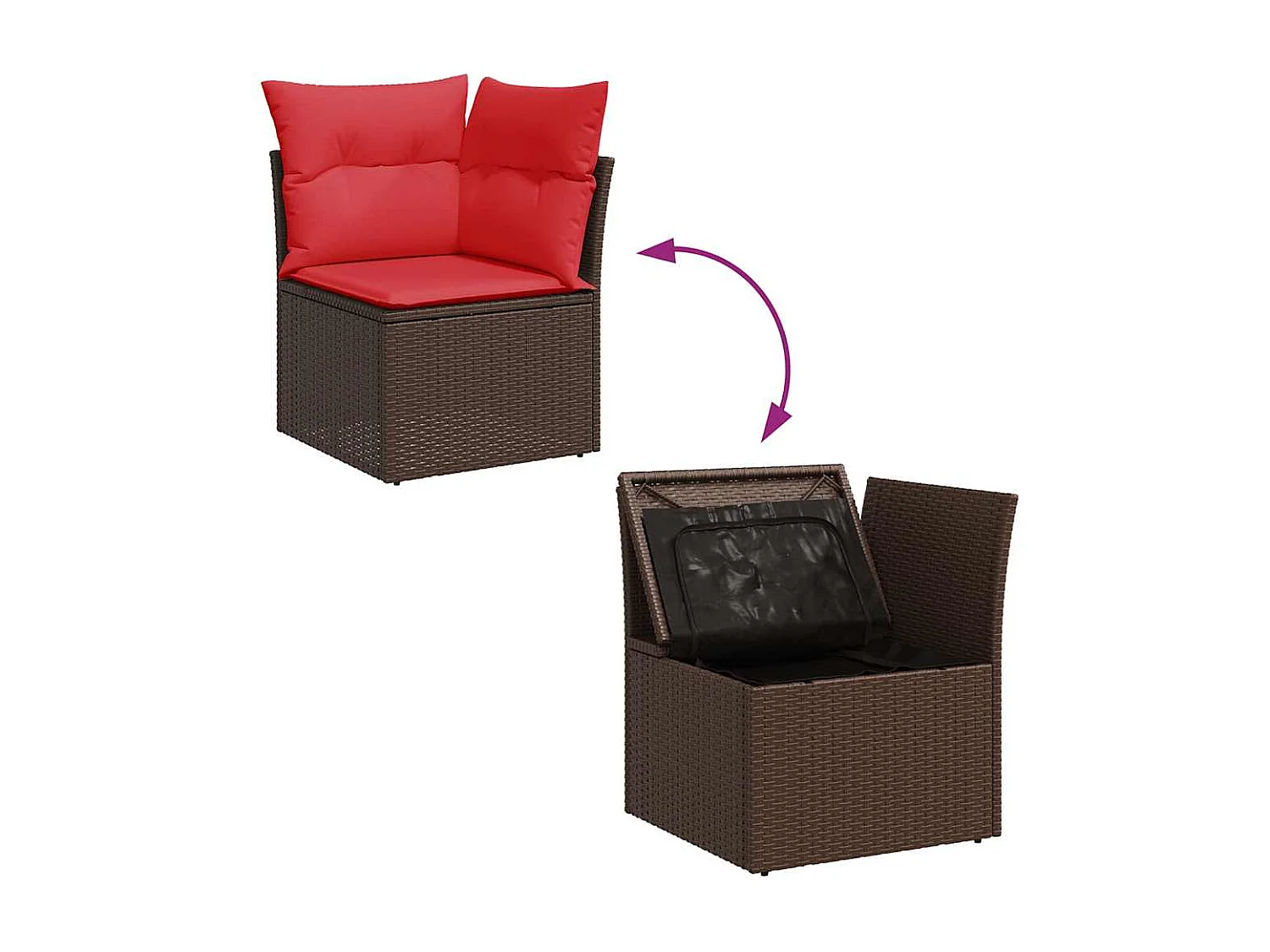 Set sofás de jardín 6 piezas y cojines ratán sintético marrón