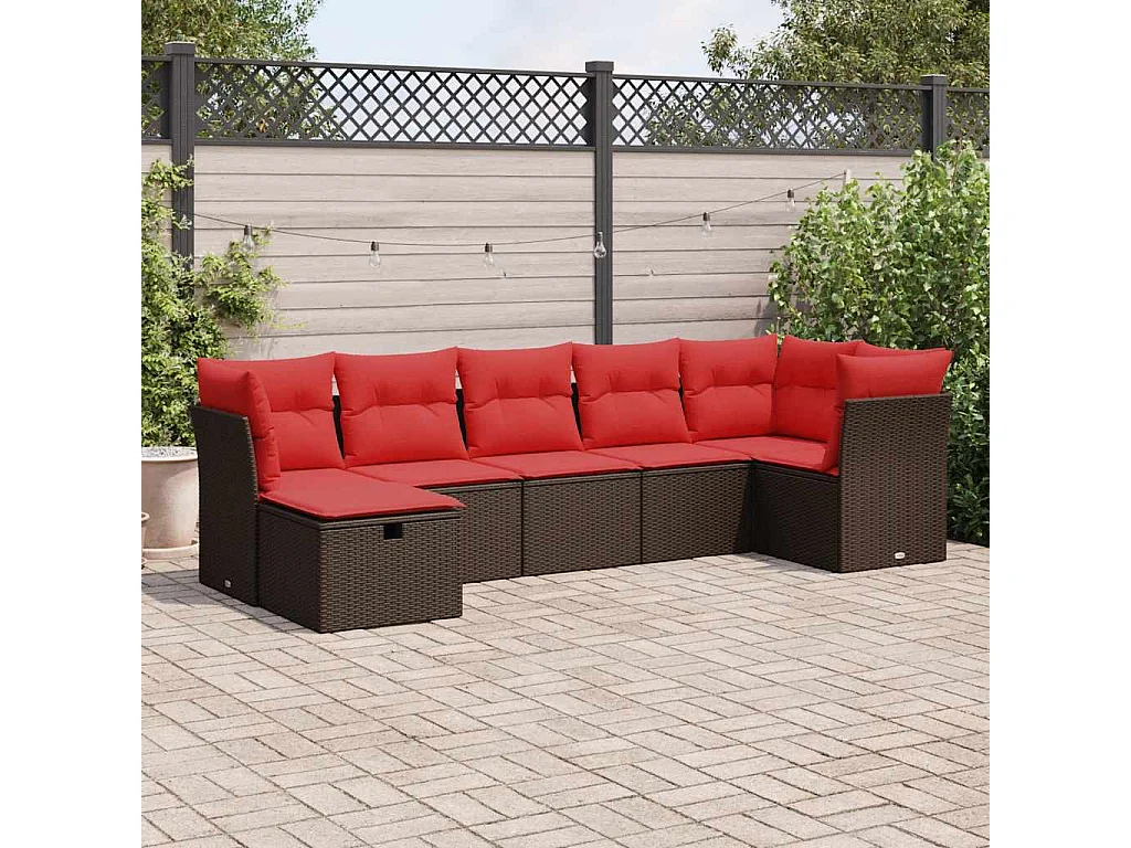 Juego de sofás de jardín 7 piezas con cojines ratán PE marrón