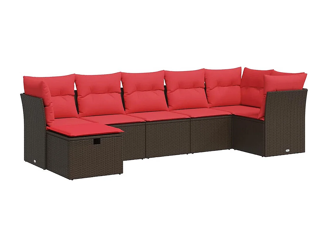 Juego de sofás de jardín 7 piezas con cojines ratán PE marrón