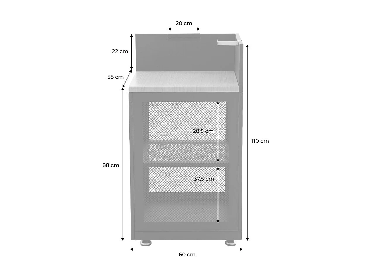 Cocina exterior de acero y decoración de madera 1 estante, 60cm negro