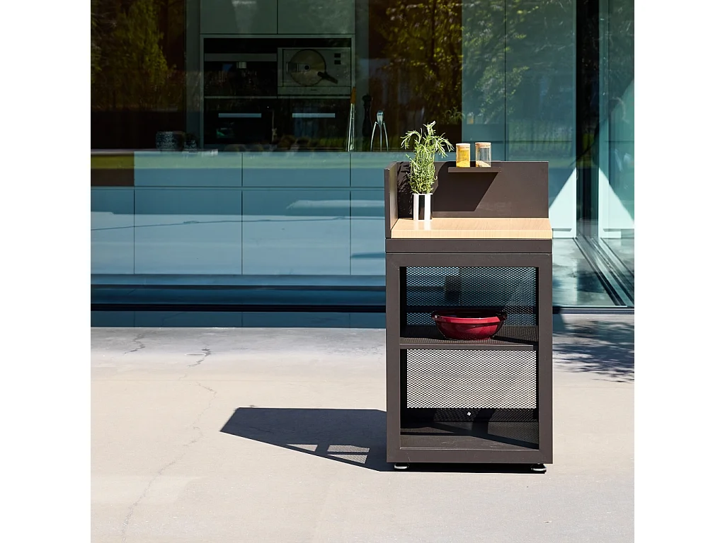 Cuisine extérieure acier et décor bois 1 étagère L60cm noir - Milos