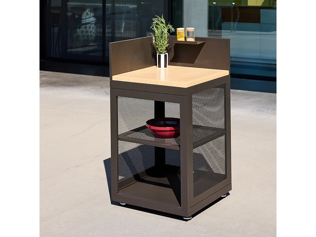 Cuisine extérieure acier et décor bois 1 étagère L60cm noir - Milos