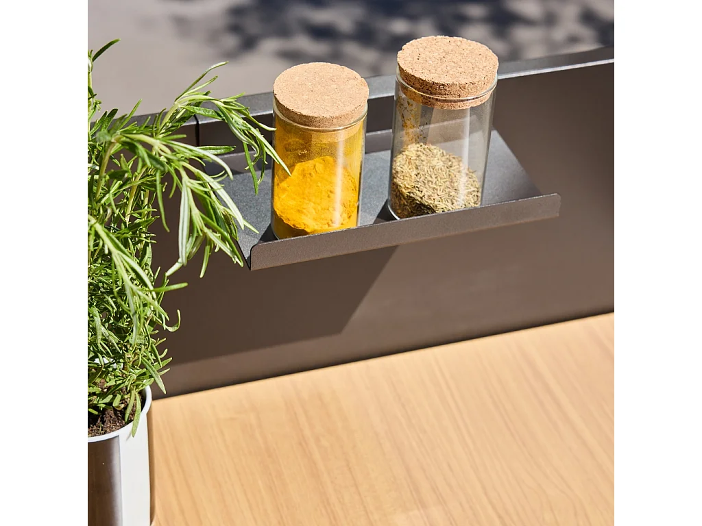 Cuisine extérieure acier et décor bois 1 étagère L60cm noir - Milos