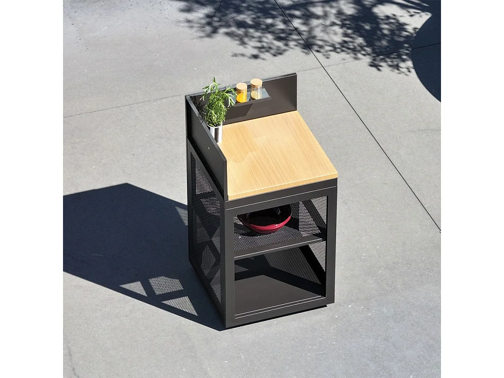 Cucina da esterno modulare in acciaio e decorazione in legno 1