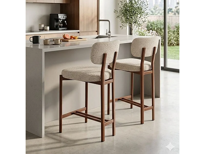 Chaise de bar scandinave tissu texturé beige clair - Olf