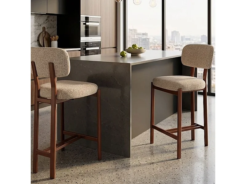 Chaise haute scandinave tissu texturé beige - Olf