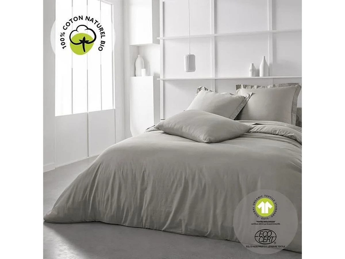 TODAY Housse de couette 220x240 cm en coton bio avec 2 taies 63x63 cm - Dune