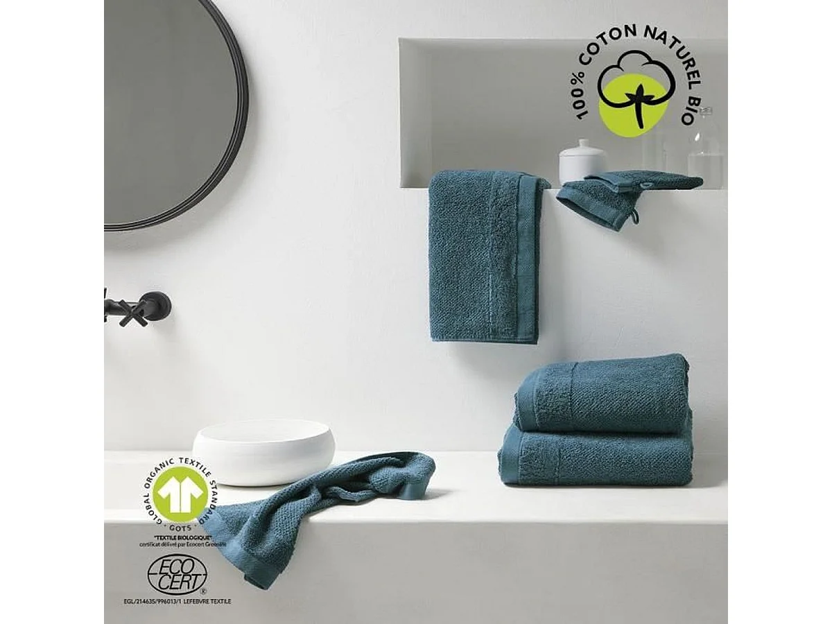 Serviette de bain TODAY Organic 50 x 90 cm - 100% coton bio 450 g/m², bleu canard