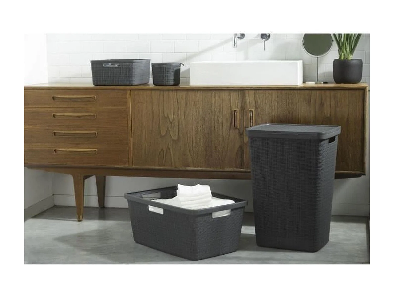 Corbeille à linge Jute - 46 L - Gris