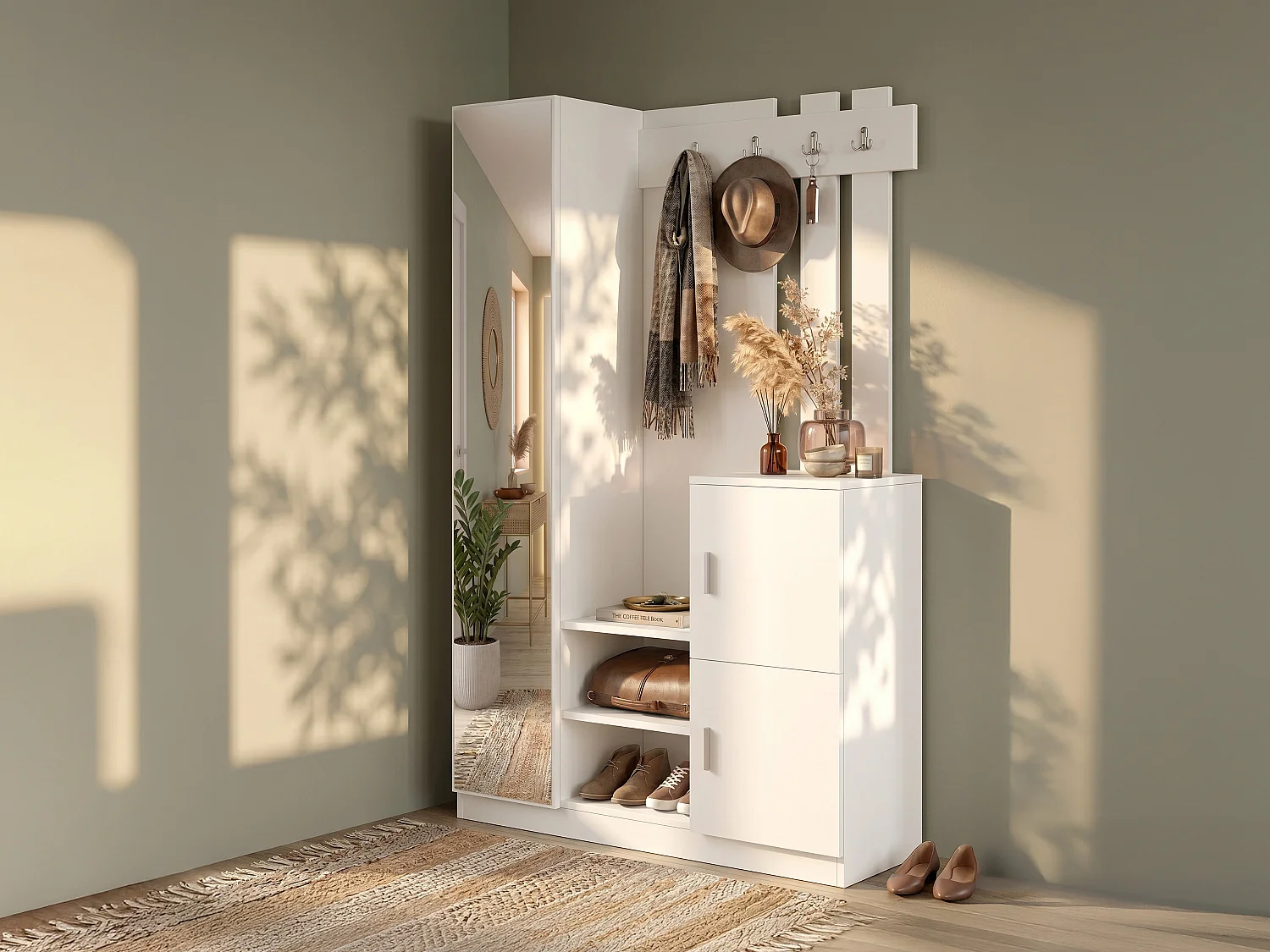 Vestiaire avec 3 portes et 1 miroir - Blanc - MIROTA