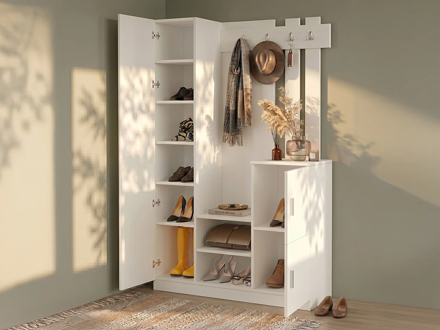 Vestiaire avec 3 portes et 1 miroir - Blanc - MIROTA