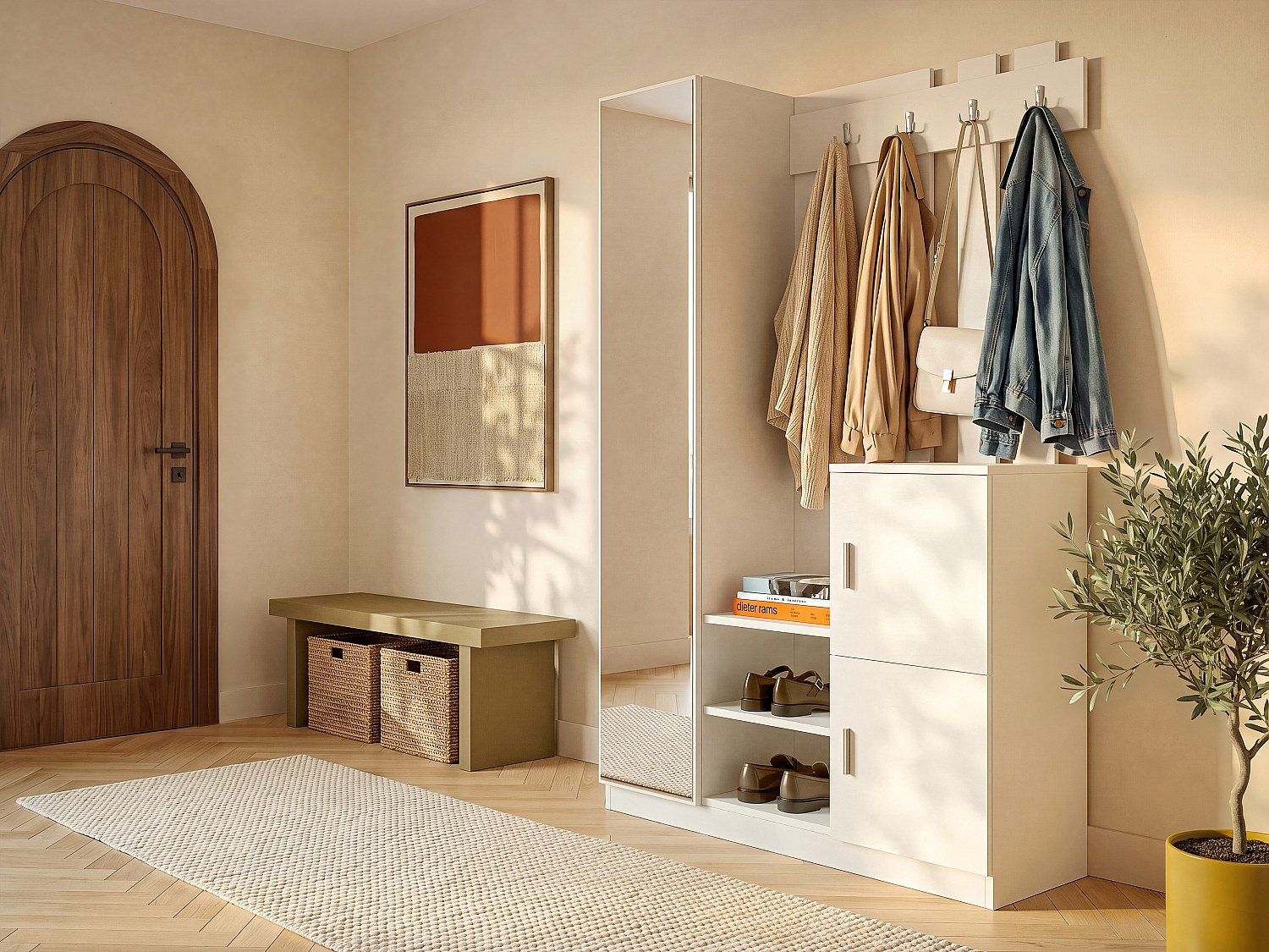 Flurgarderobe mit 3 Türen und 1 Spiegel - Weiß MIROTA