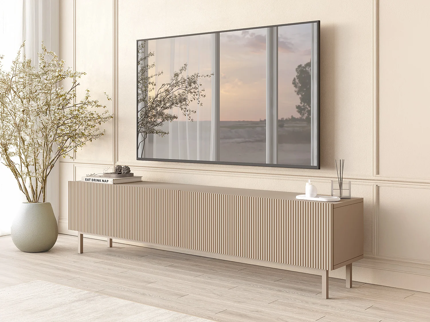 Meuble TV avec 2 portes - Beige - ZUMEYA