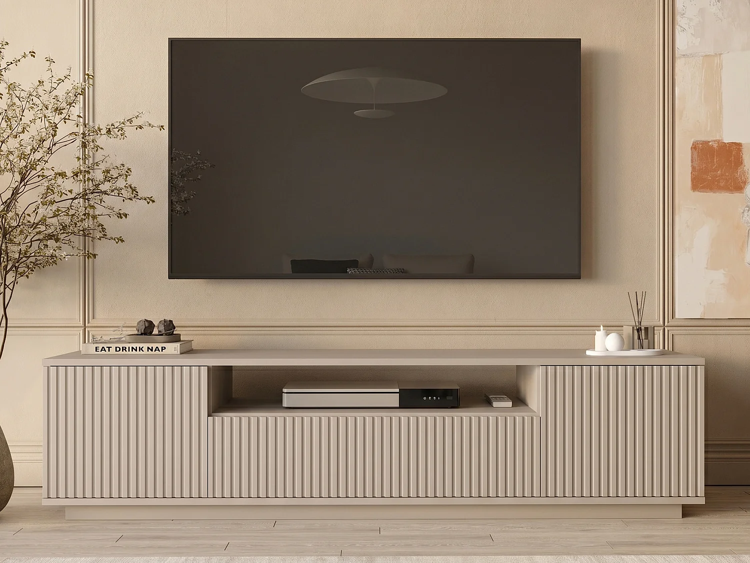Meuble TV avec 3 portes et 1 niche - Beige - EROLYA