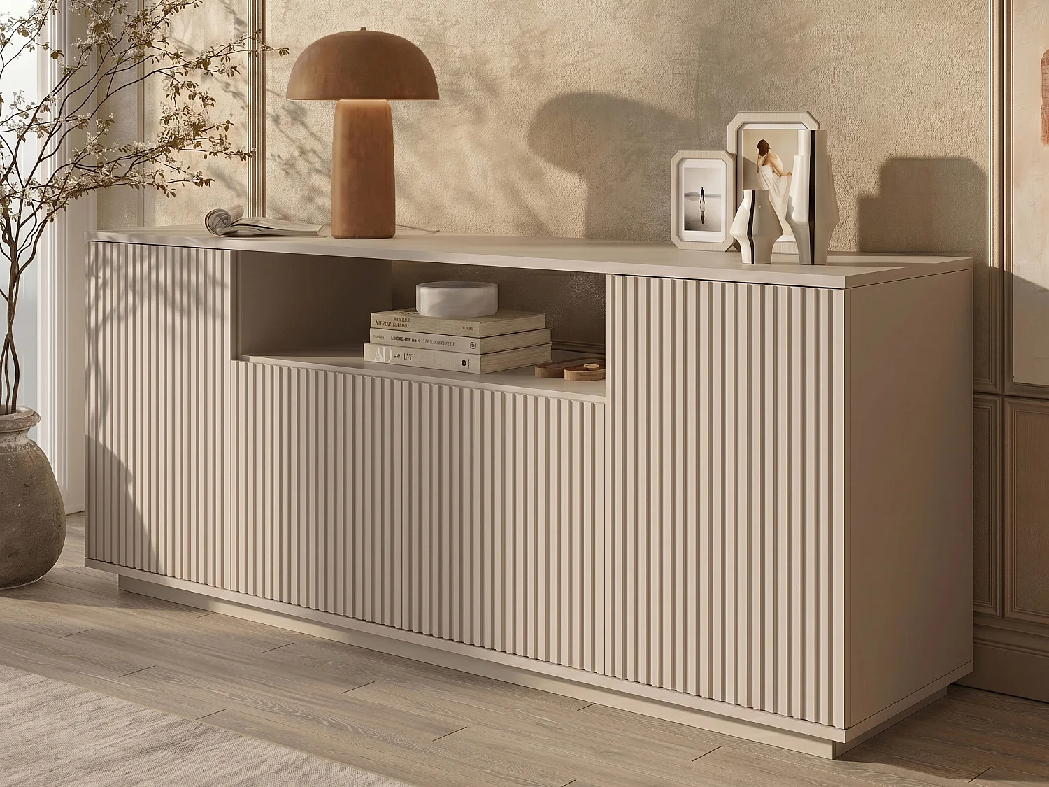 Buffet avec 4 portes et 1 niche - Beige - EROLYA