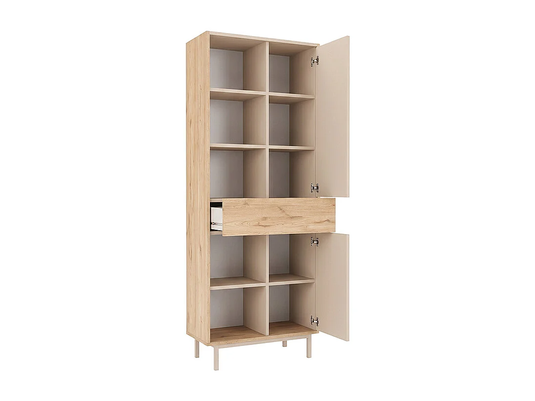 Bibliothèque avec 2 portes, 1 tiroir et 5 niches - Beige et Naturel clair - REYALA