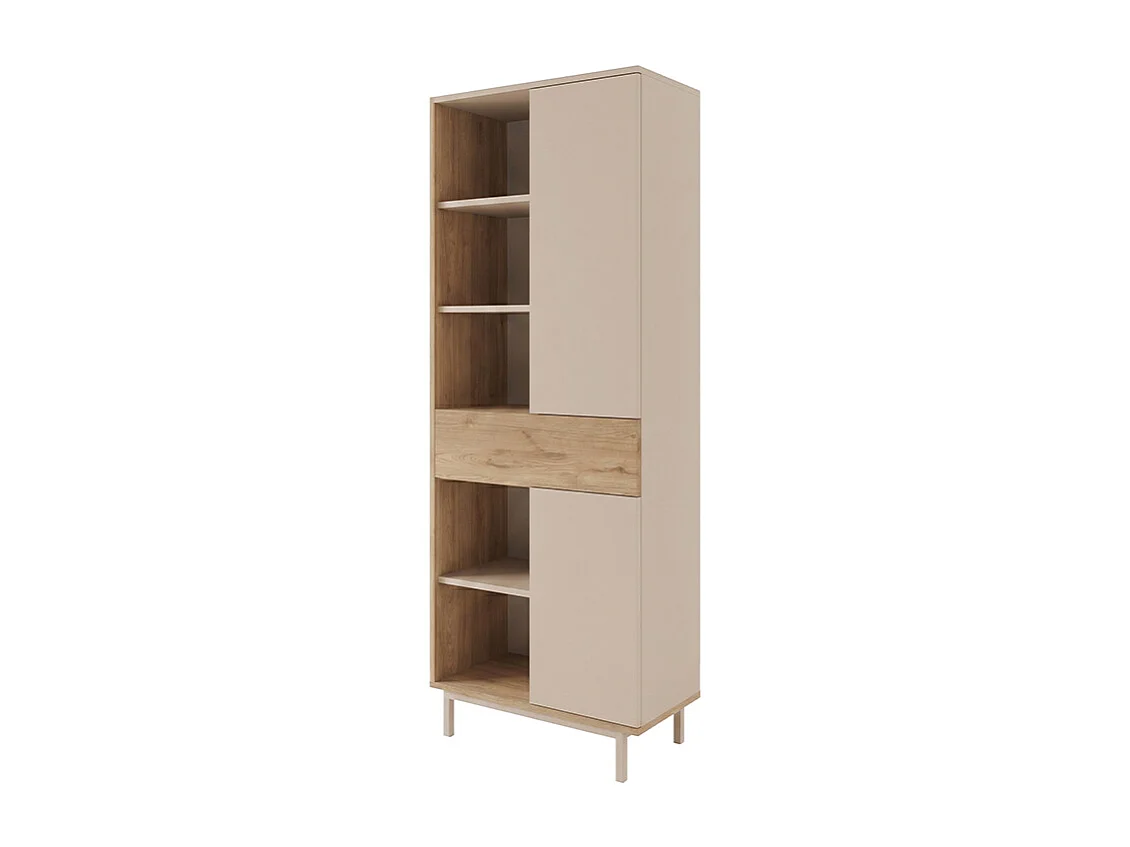Bibliothèque avec 2 portes, 1 tiroir et 5 niches - Beige et Naturel clair - REYALA