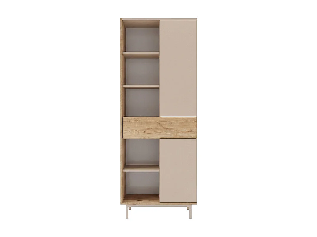 Bibliothèque avec 2 portes, 1 tiroir et 5 niches - Beige et Naturel clair - REYALA
