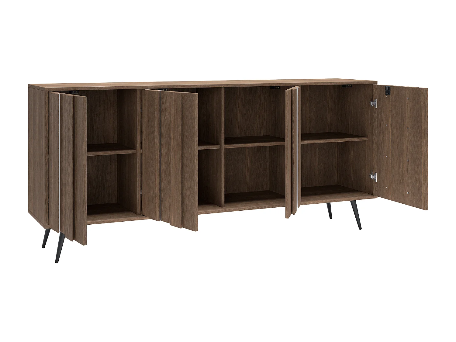 Buffet 4 portes avec LEDs en MDF - Naturel foncé et Noir - KALSIYA