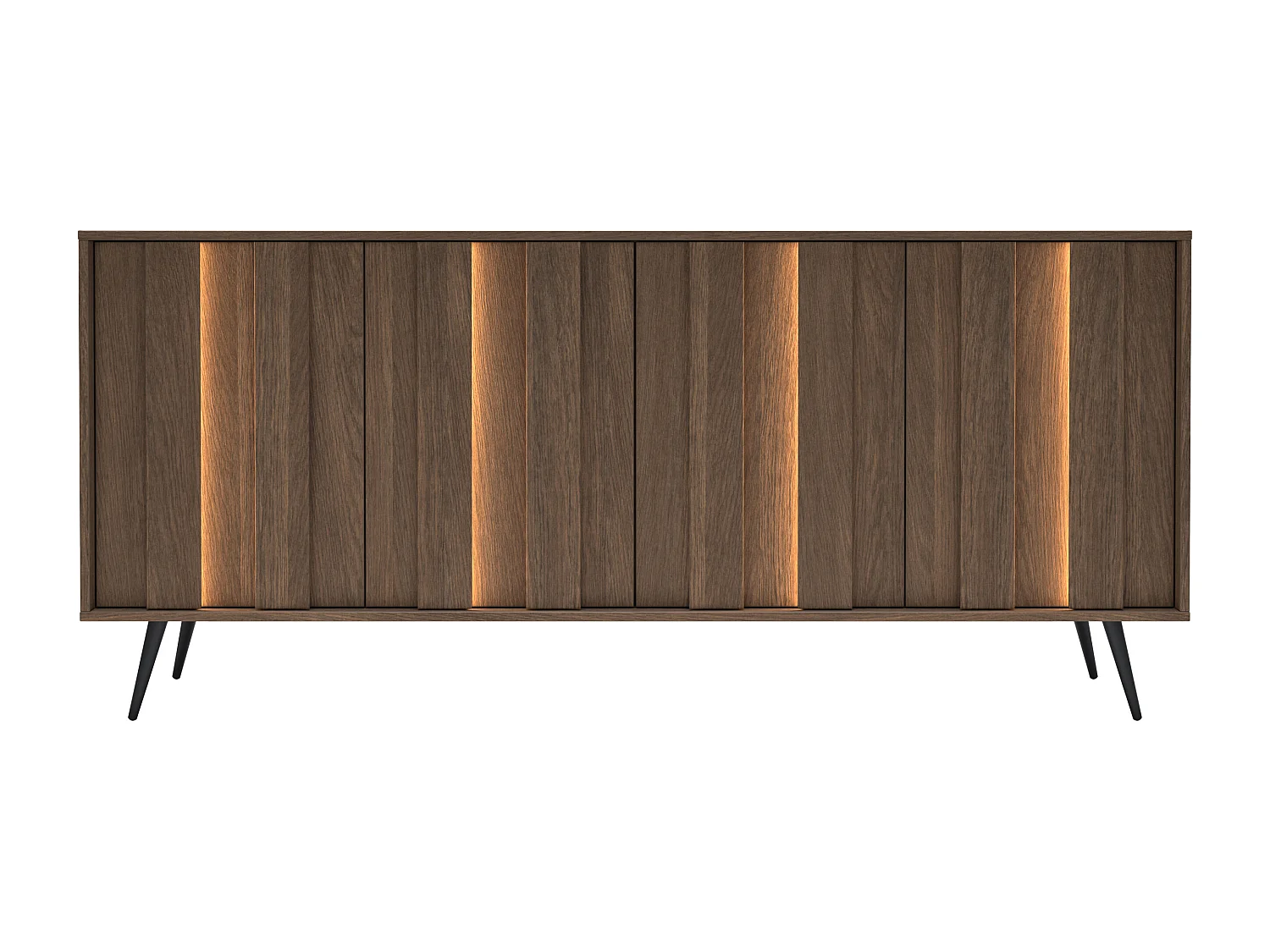 Buffet 4 portes avec LEDs en MDF - Naturel foncé et Noir - KALSIYA