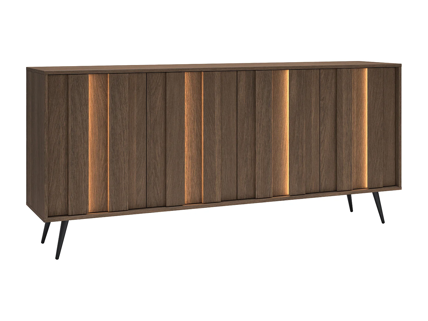Buffet 4 portes avec LEDs en MDF - Naturel foncé et Noir - KALSIYA