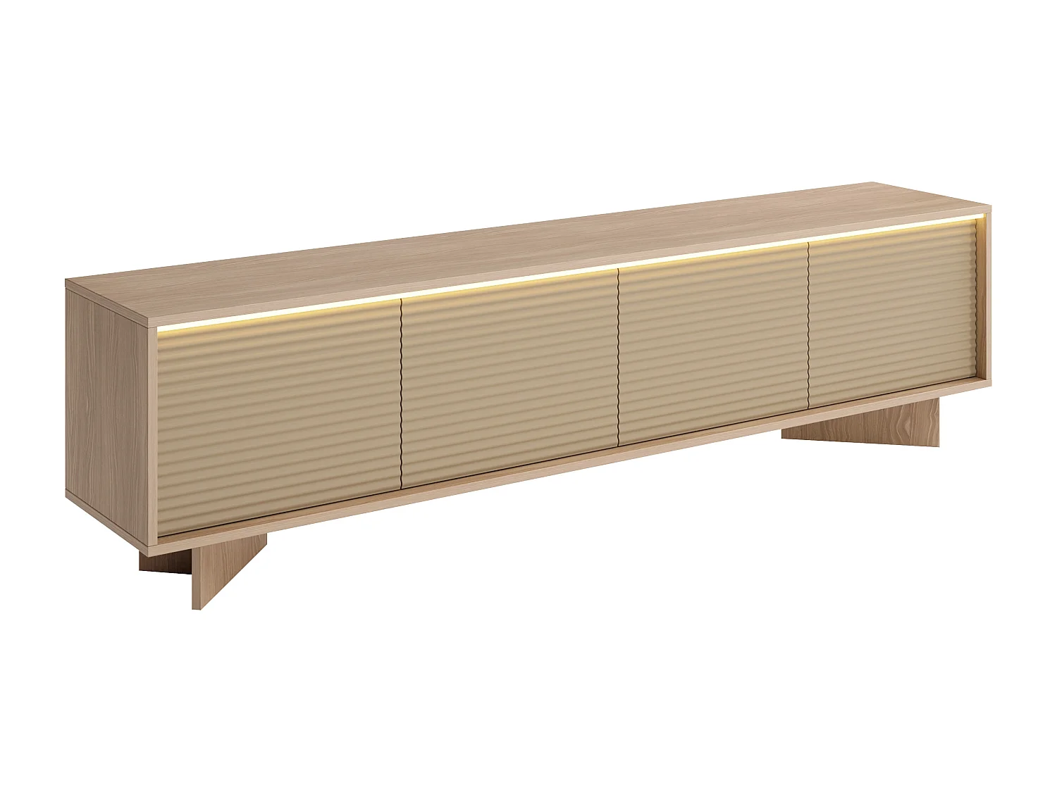 Meuble TV 4 portes avec LEDs en MDF - Beige et Naturel clair - MAYRONA