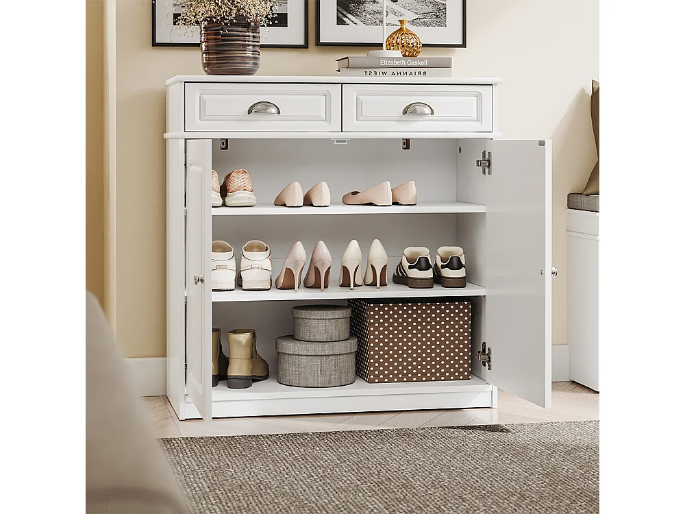 SoBuy Meuble à chaussures à 2 tiroirs Blanc 80x35x82cm Classique FSB104-W