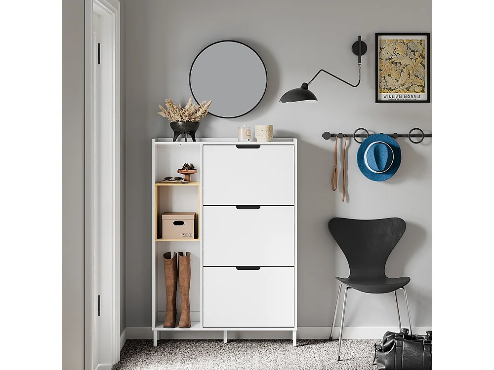 SoBuy Skåp för skor med 3 dörrar Vit 87x90x129.5cm Minimalistisk FSR209-NW