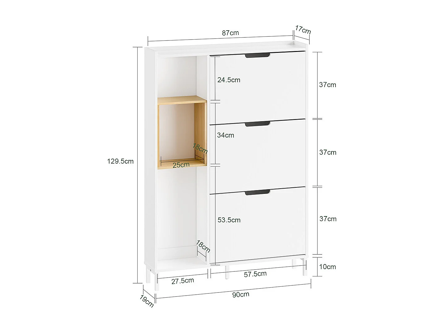 SoBuy Skåp för skor med 3 dörrar Vit 87x90x129.5cm Minimalistisk FSR209-NW