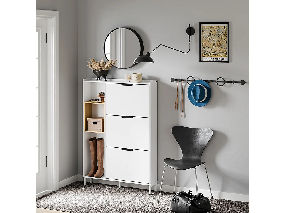SoBuy Skåp för skor med 3 dörrar Vit 87x90x129.5cm Minimalistisk FSR209-NW