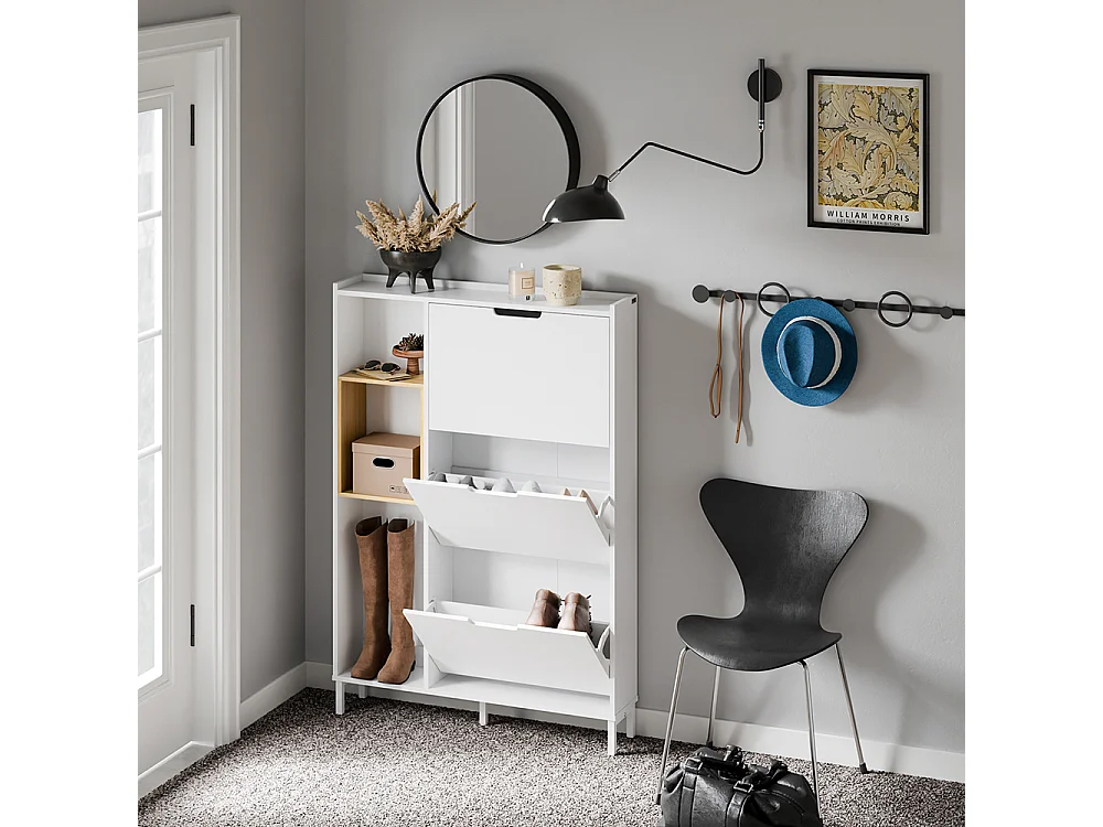 SoBuy Skåp för skor med 3 dörrar Vit 87x90x129.5cm Minimalistisk FSR209-NW