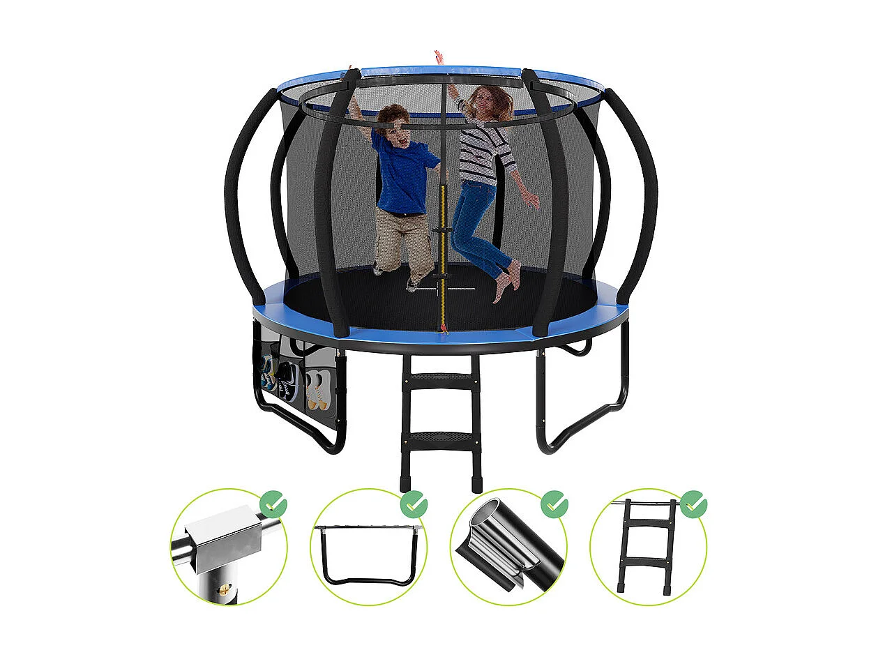 Trampoline de jardin enfant Ø228/305/366/432cm avec filet de sécurité, certification GS, bâche de protection, design Citrouille, trampoline extérieur sécurisé.