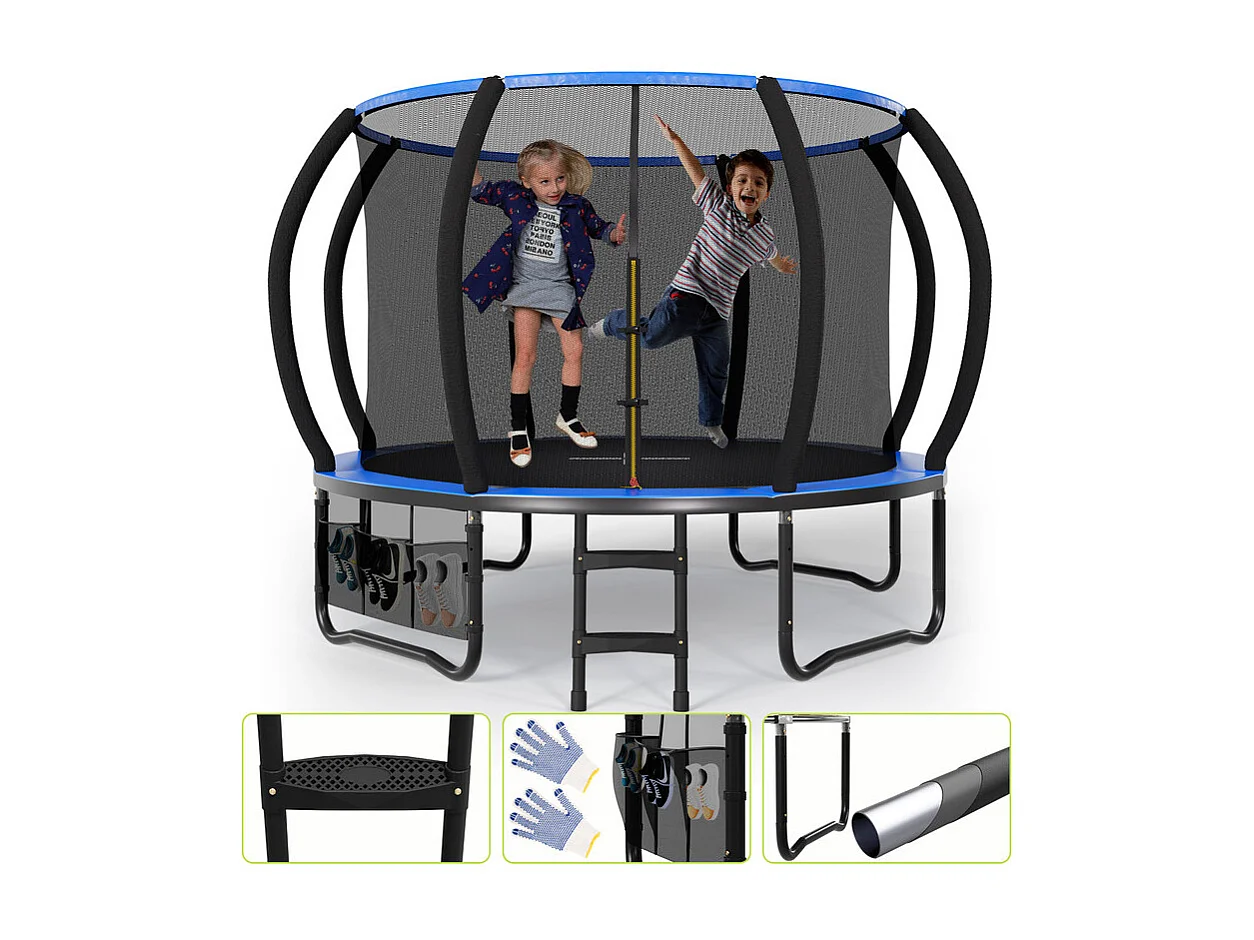 Trampoline de jardin enfant Ø228/305/366/432cm avec filet de sécurité, certification GS, bâche de protection, design Citrouille, trampoline extérieur sécurisé.