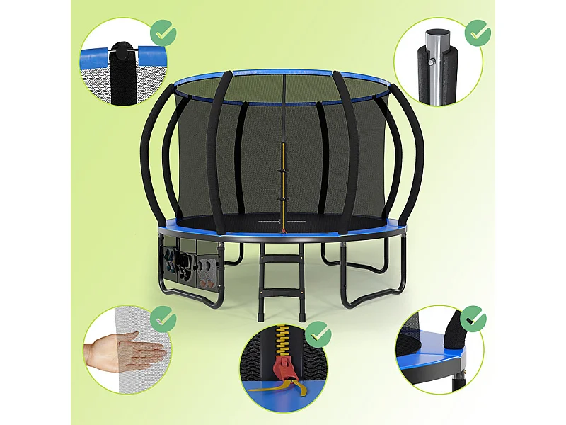 Trampoline de jardin enfant Ø228/305/366/432cm avec filet de sécurité, certification GS, bâche de protection, design Citrouille, trampoline extérieur sécurisé.