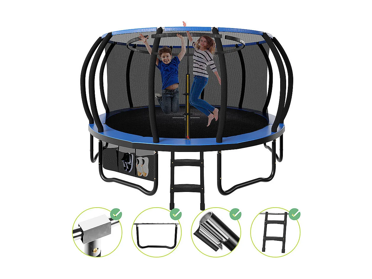 Trampoline de jardin enfant Ø228/305/366/434cm avec filet de sécurité, certification GS, bâche de protection, design Citrouille, trampoline extérieur sécurisé.