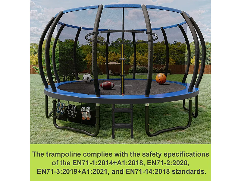 Trampoline de jardin enfant Ø228/305/366/434cm avec filet de sécurité, certification GS, bâche de protection, design Citrouille, trampoline extérieur sécurisé.
