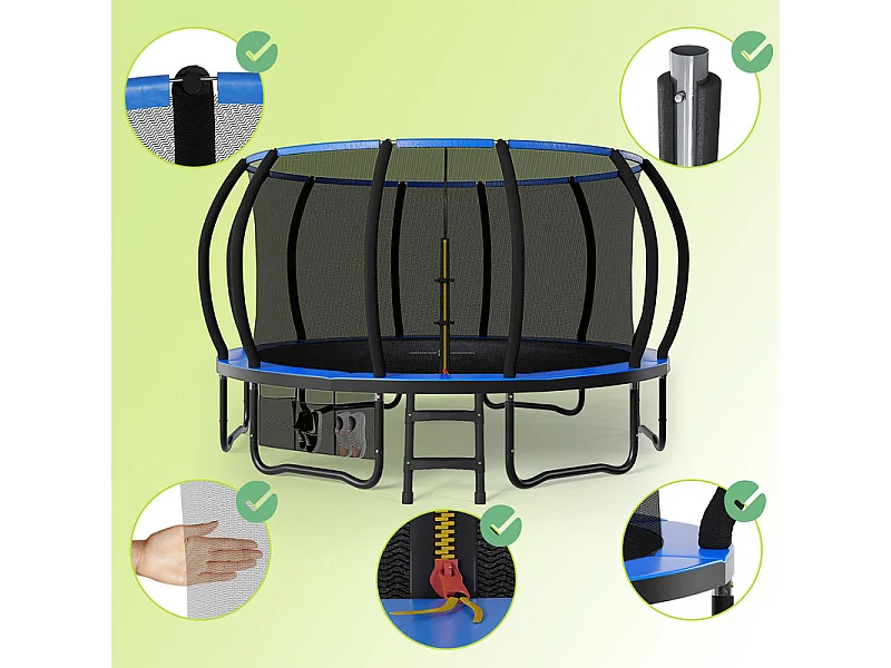Trampoline de jardin enfant Ø228/305/366/434cm avec filet de sécurité, certification GS, bâche de protection, design Citrouille, trampoline extérieur sécurisé.
