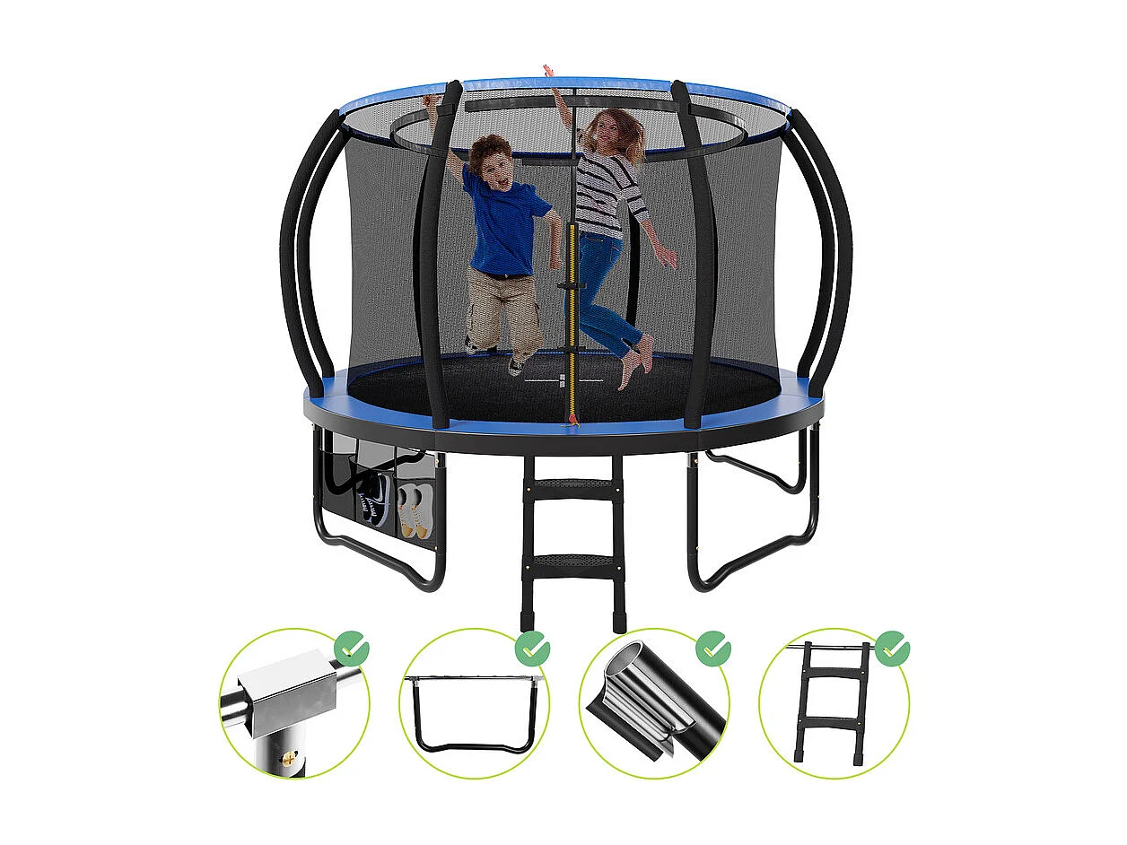 Trampoline de jardin enfant Ø228/305/366/433cm avec filet de sécurité, certification GS, bâche de protection, design Citrouille, trampoline extérieur sécurisé.