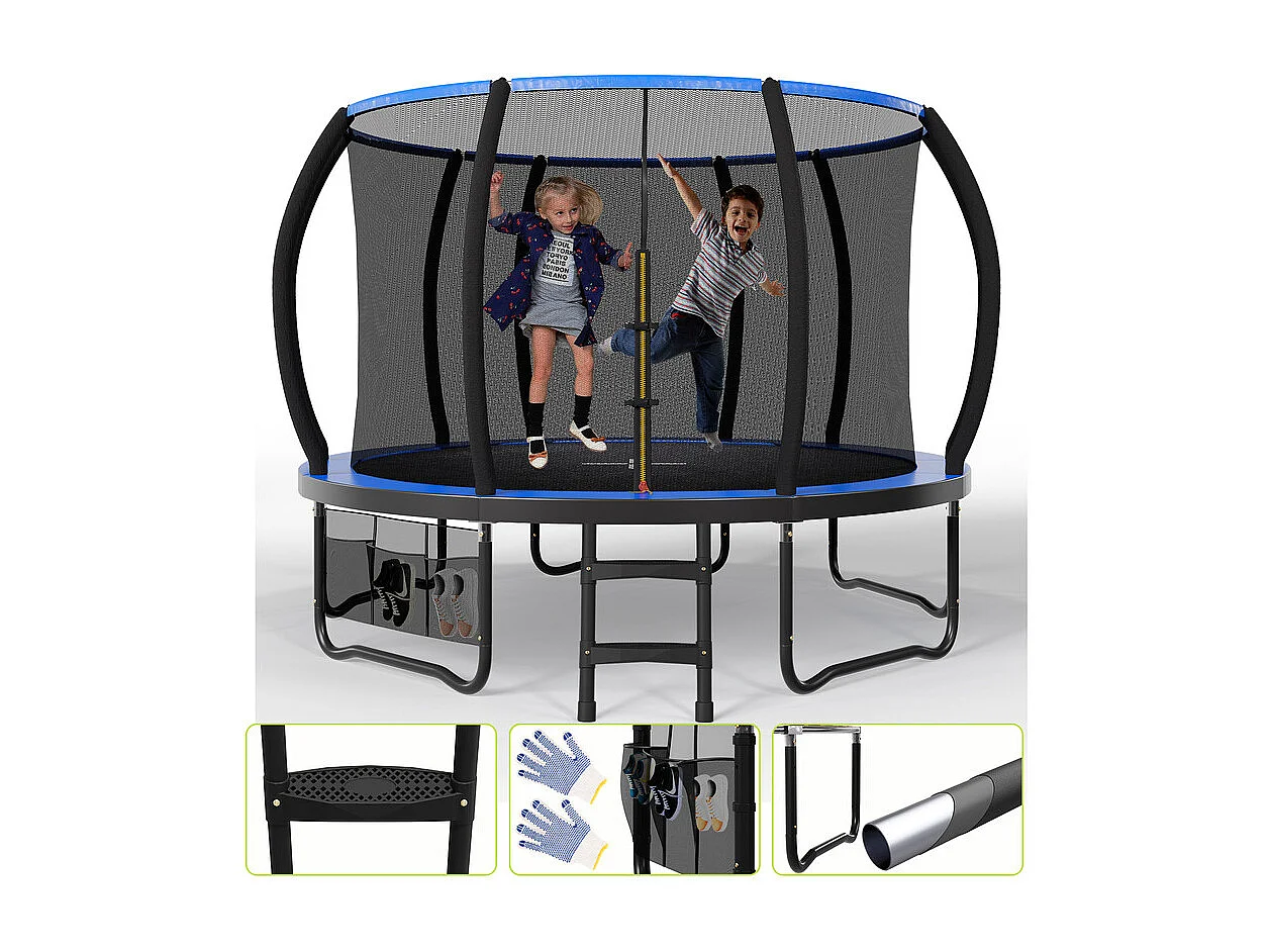 Trampoline de jardin enfant Ø228/305/366/433cm avec filet de sécurité, certification GS, bâche de protection, design Citrouille, trampoline extérieur sécurisé.