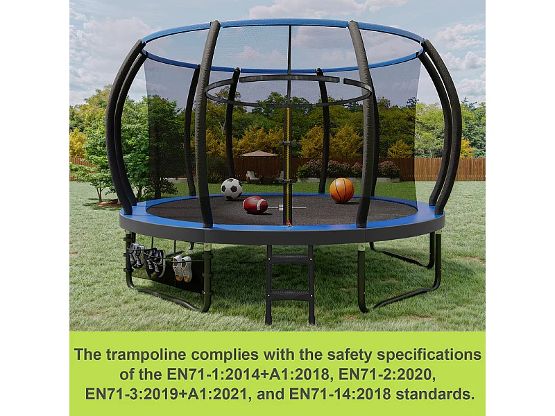 Trampoline de jardin enfant Ø228/305/366/433cm avec filet de sécurité, certification GS, bâche de protection, design Citrouille, trampoline extérieur sécurisé.
