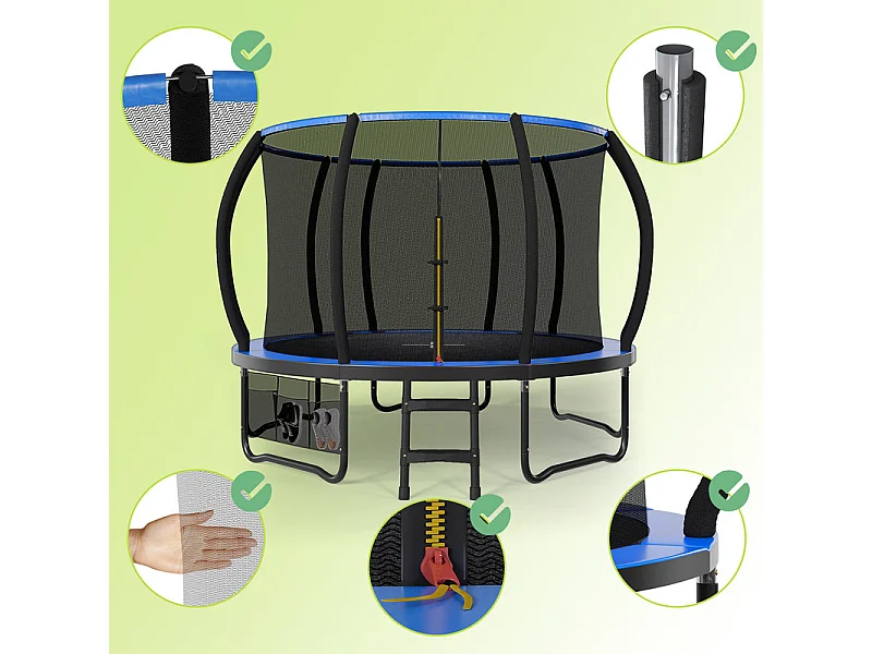 Trampoline de jardin enfant Ø228/305/366/433cm avec filet de sécurité, certification GS, bâche de protection, design Citrouille, trampoline extérieur sécurisé.