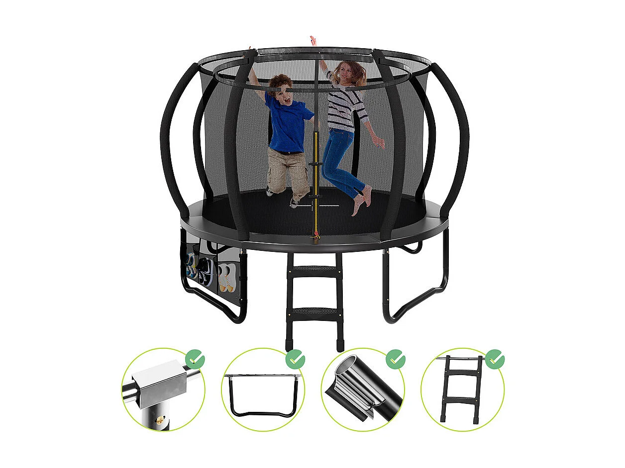 Trampoline de jardin enfant Ø228/305/366/428cm avec filet de sécurité, certification GS, bâche de protection, design Citrouille, trampoline extérieur sécurisé.
