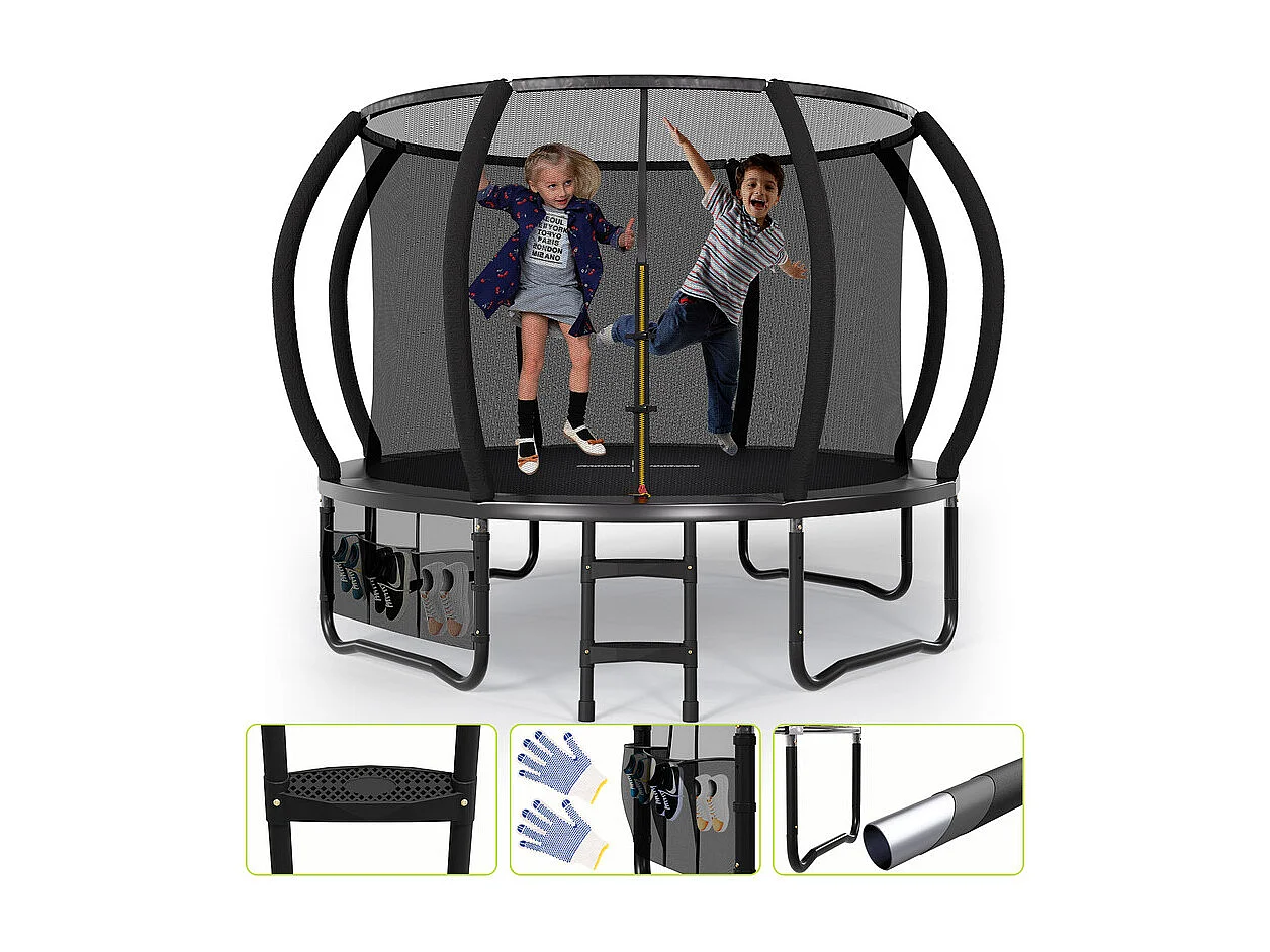 Trampoline de jardin enfant Ø228/305/366/428cm avec filet de sécurité, certification GS, bâche de protection, design Citrouille, trampoline extérieur sécurisé.