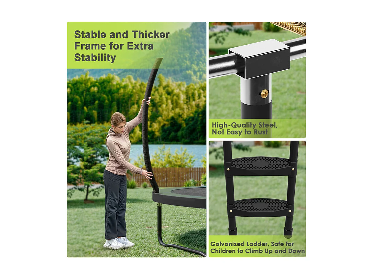 Trampoline de jardin enfant Ø228/305/366/428cm avec filet de sécurité, certification GS, bâche de protection, design Citrouille, trampoline extérieur sécurisé.