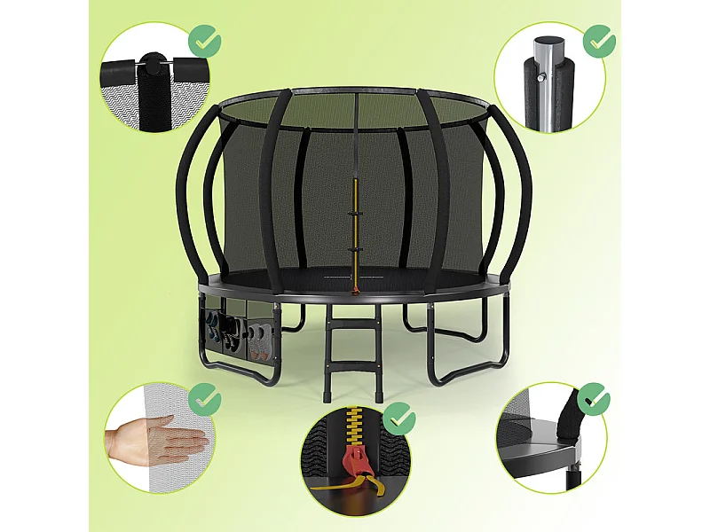 Trampoline de jardin enfant Ø228/305/366/428cm avec filet de sécurité, certification GS, bâche de protection, design Citrouille, trampoline extérieur sécurisé.