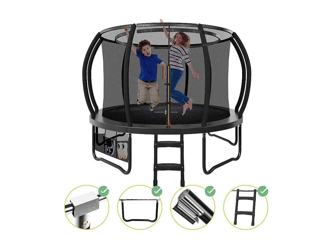 Trampoline de jardin enfant Ø228/305/366/429cm avec filet de sécurité, certification GS, bâche de protection, design Citrouille, trampoline extérieur sécurisé.
