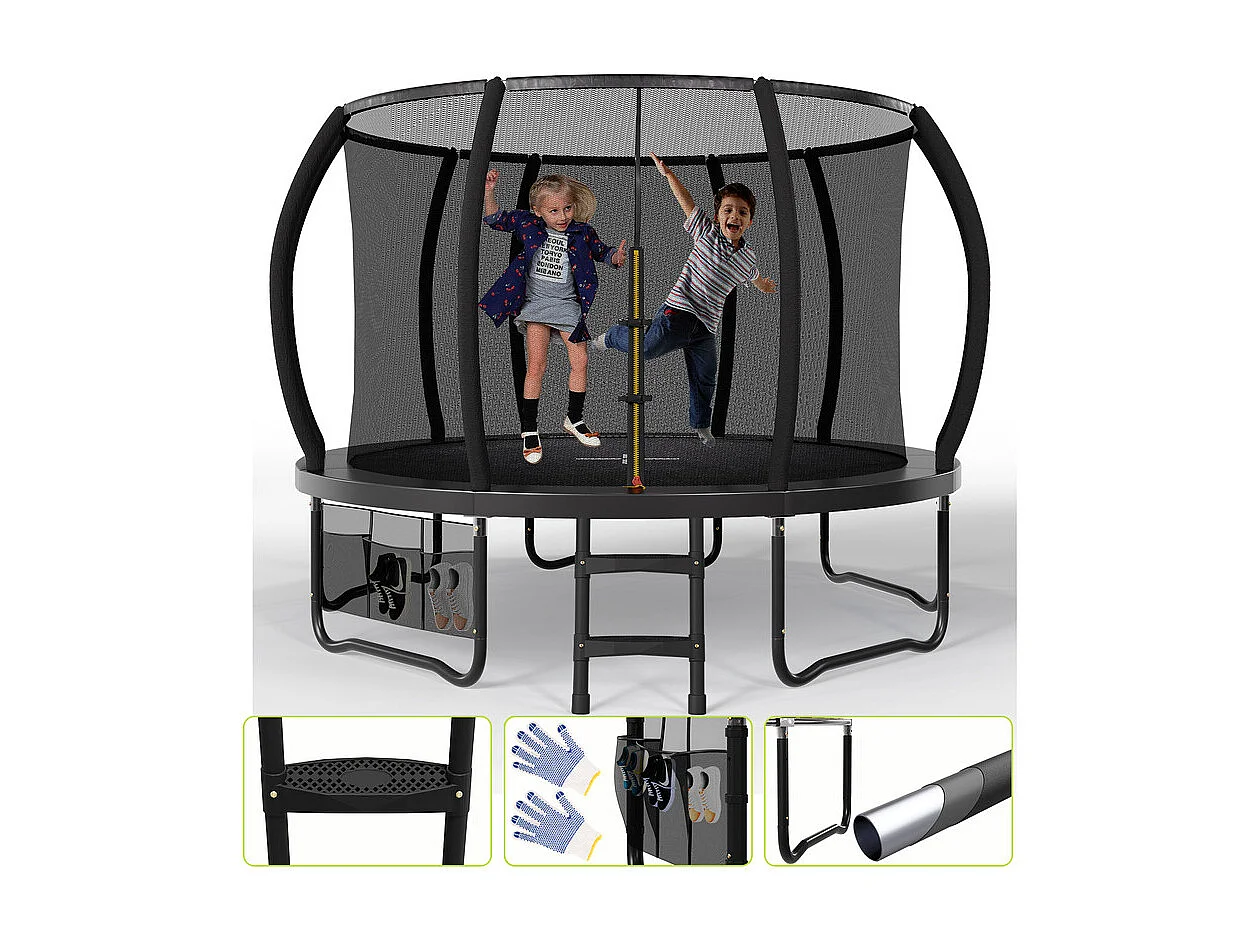 Trampoline de jardin enfant Ø228/305/366/429cm avec filet de sécurité, certification GS, bâche de protection, design Citrouille, trampoline extérieur sécurisé.