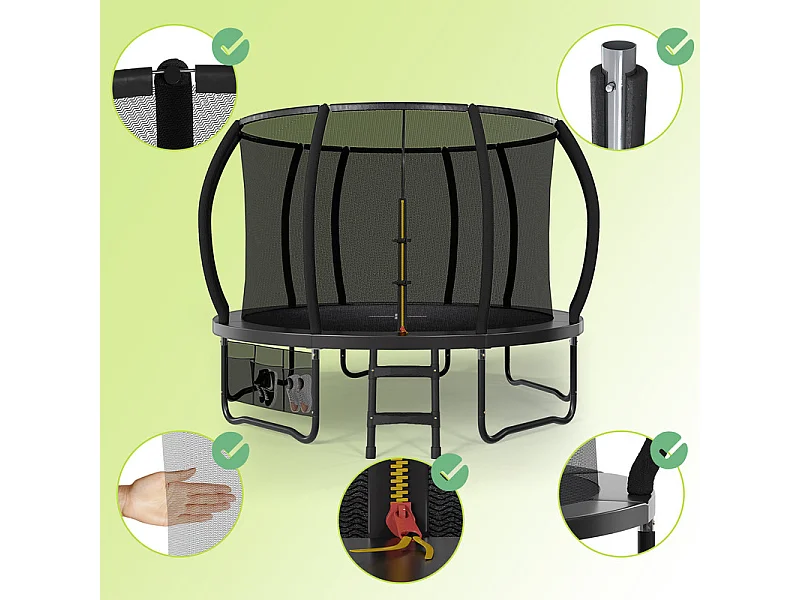 Trampoline de jardin enfant Ø228/305/366/429cm avec filet de sécurité, certification GS, bâche de protection, design Citrouille, trampoline extérieur sécurisé.