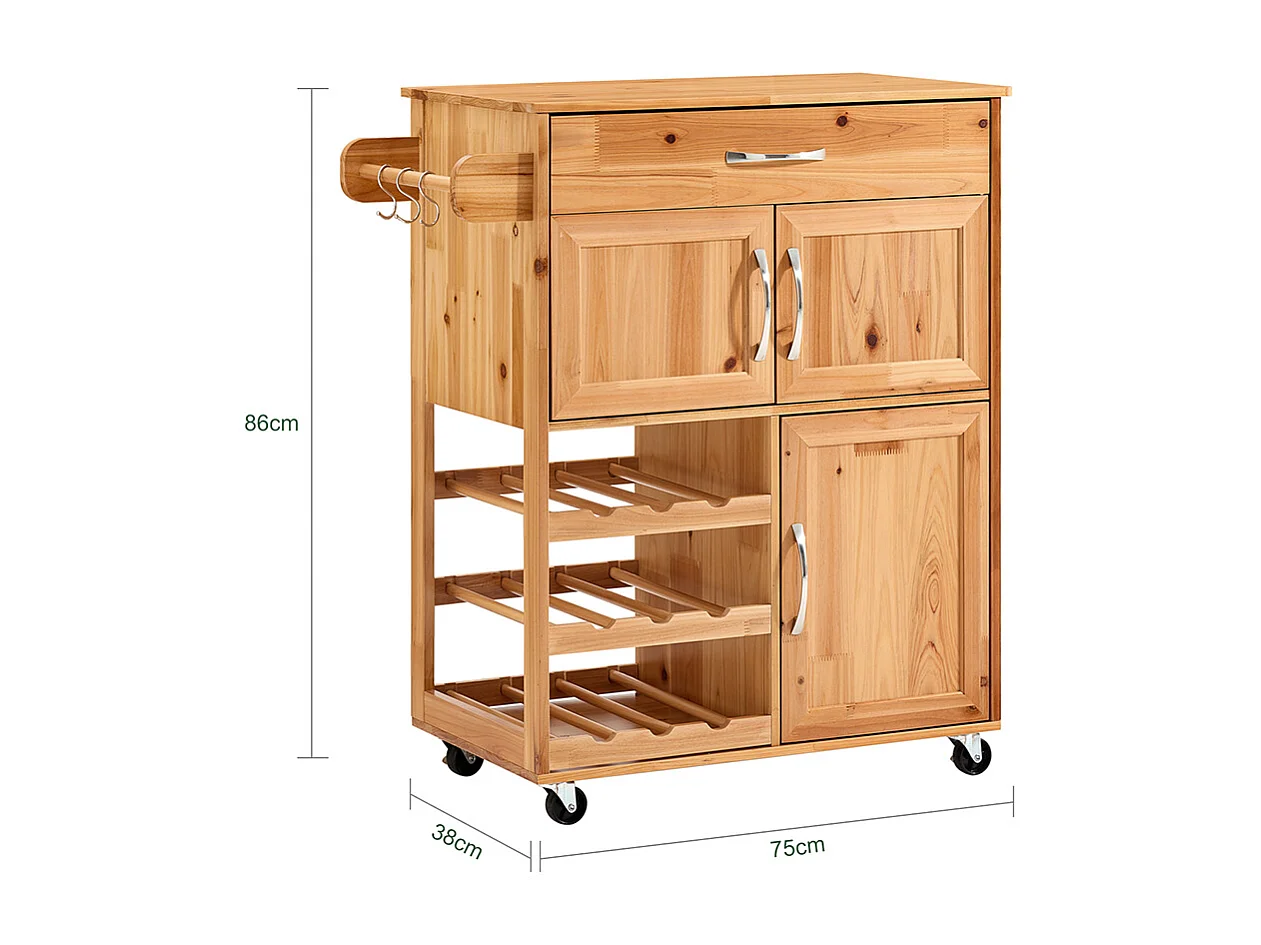 SoBuy Carrinho de cozinha com uma gaveta 75x38x86cm Rústico FKW45-N