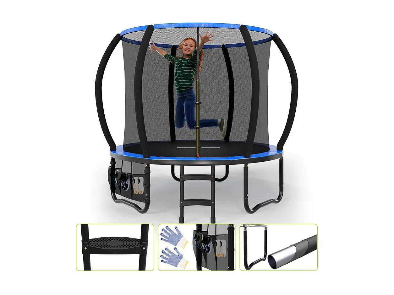 Trampoline de jardin enfant Ø228/305/366/431cm avec filet de sécurité, certification GS, bâche de protection, design Citrouille, trampoline extérieur sécurisé.